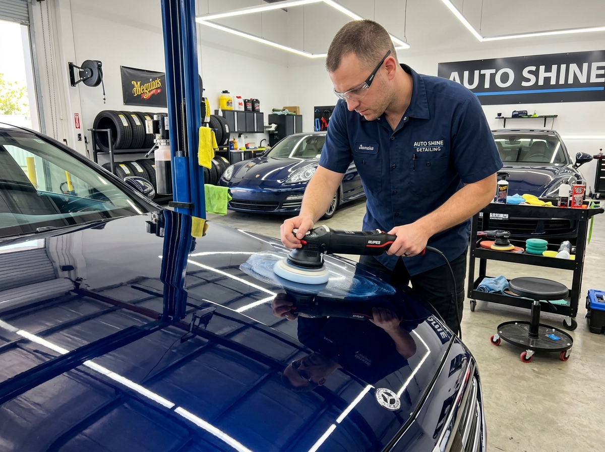 Dunlin AXB Auto Detailing specialist performing precision machine paint correction in Marine City MI